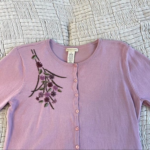Vintage Apostrophe lilac cardigan w/ beautiful floral embroidery,great condition - Picture 5 of 8